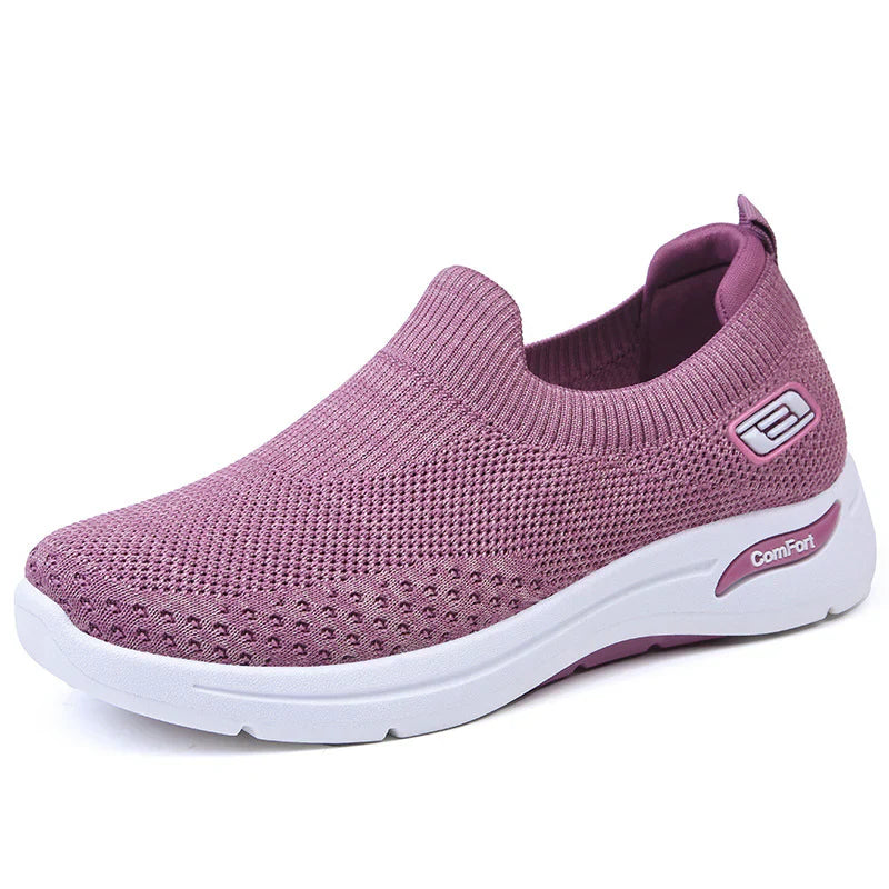 Women’s Slip-On Sneakers – Knit Upper – Cushioned Sole – Low-Top Casual Fit