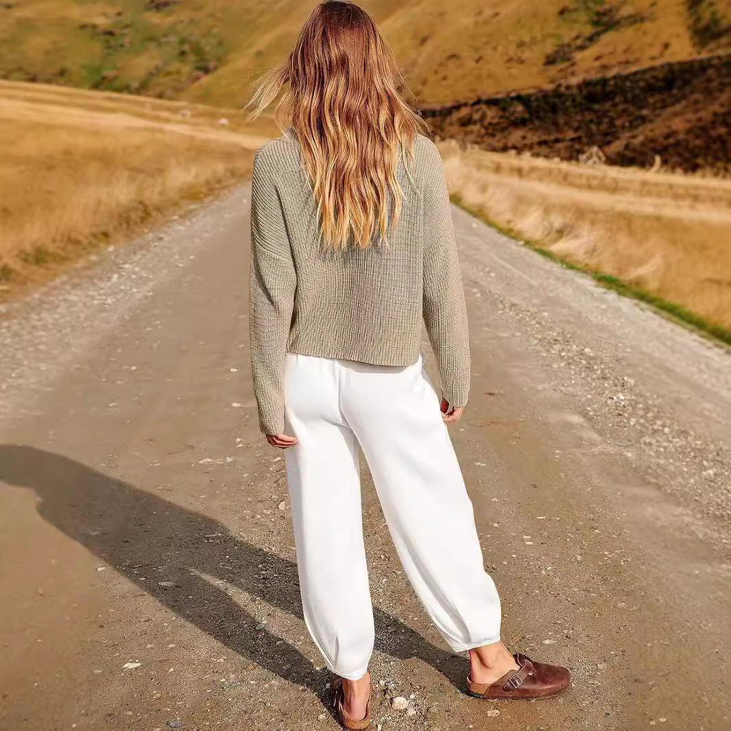 Women’s Knit Two-Piece Set – Relaxed Fit Sweater – Wide-Leg Pants – Soft Jersey Lounge Wear