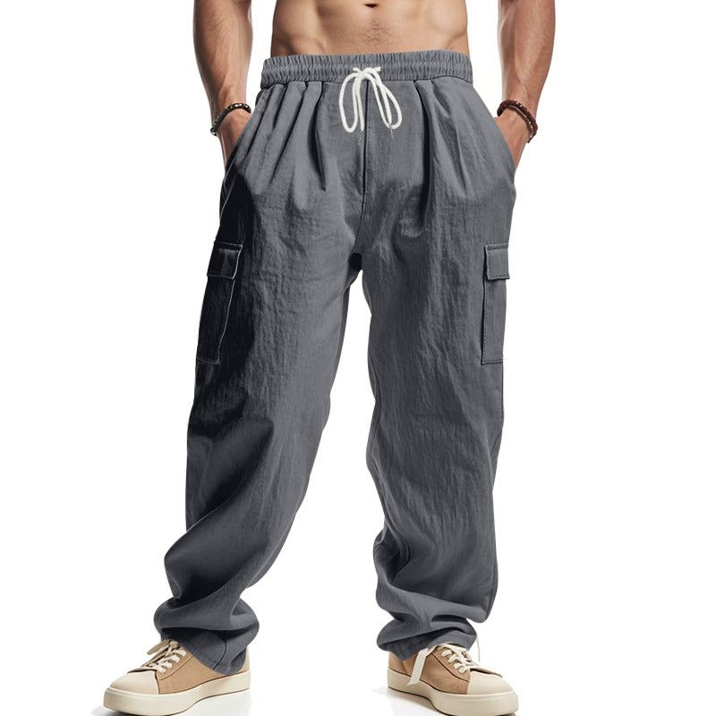 Men’s Cargo Pants – Relaxed Fit – Cotton Blend – Elastic Waist – Multi Pocket Casual