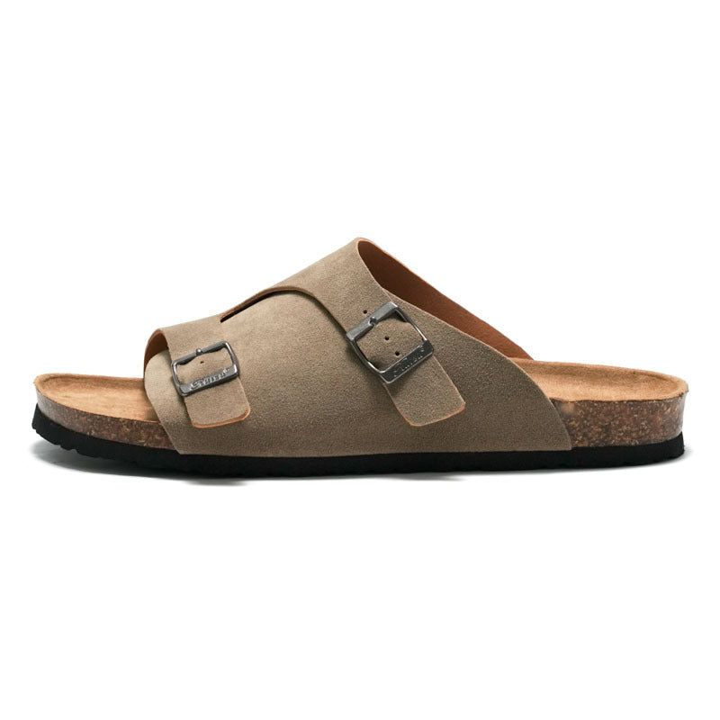 Women’s Cork Sandals – Suede Upper – Adjustable Buckle Straps – Slip-On Flat Comfort
