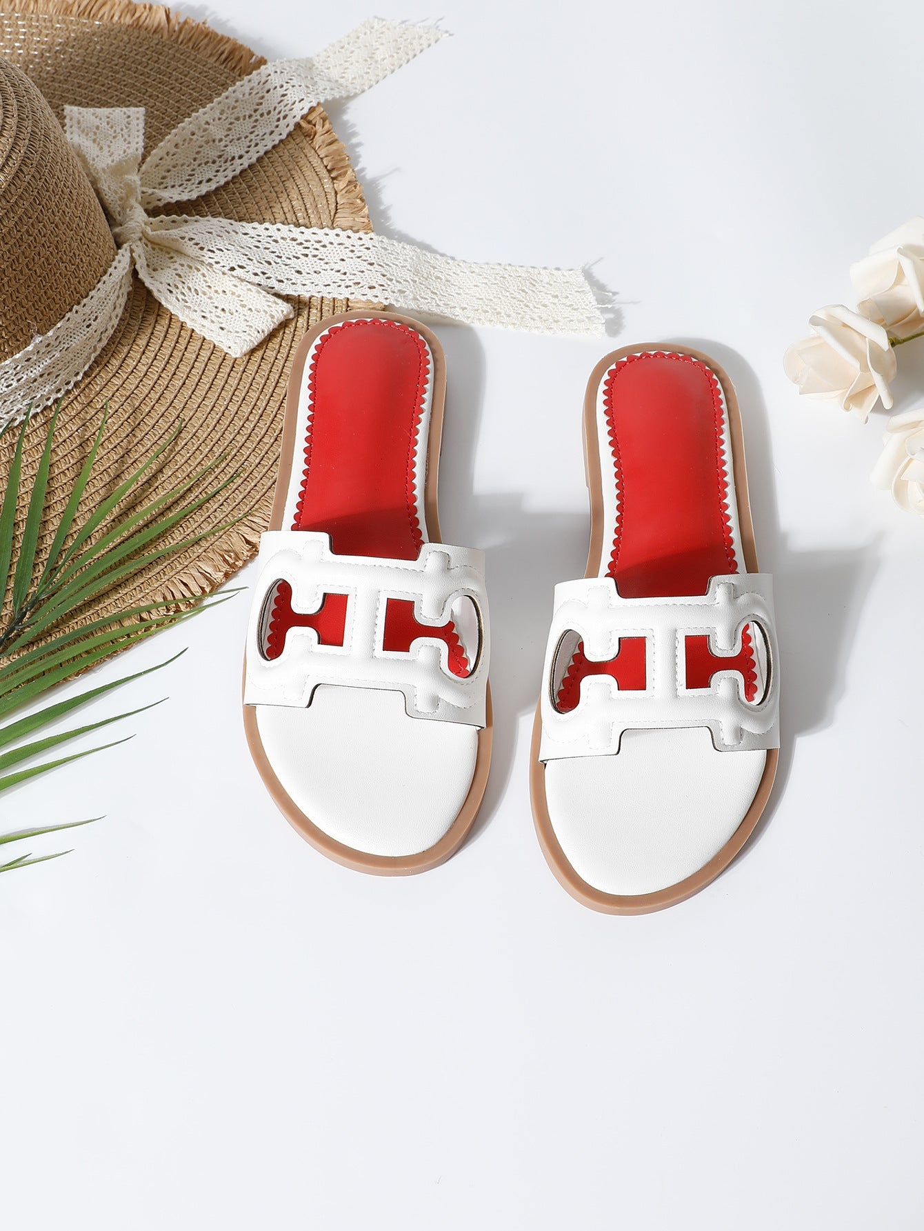 Women’s Flat Sandals – Slip-On Design – Open Toe – Cut-Out Straps – Casual Fit