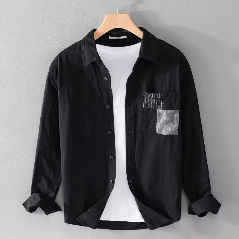Men’s Long Sleeve Shirt – Relaxed Fit – Breathable Blend – Button Down – Patch Pocket