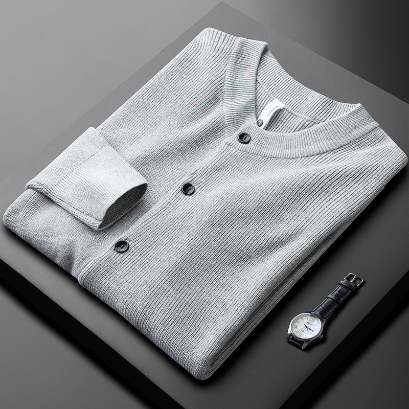 Men’s Cardigan – Slim Fit Knit – Button Front – Ribbed Trim – Crew Neck