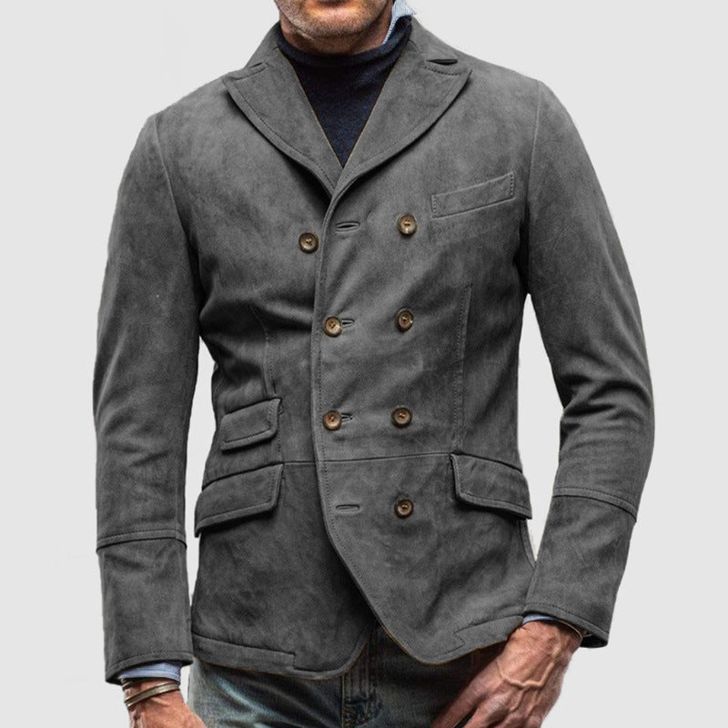 Men’s Double-Breasted Jacket – Tailored Fit – Lapel Collar – Luxury Fabric – Hip Length