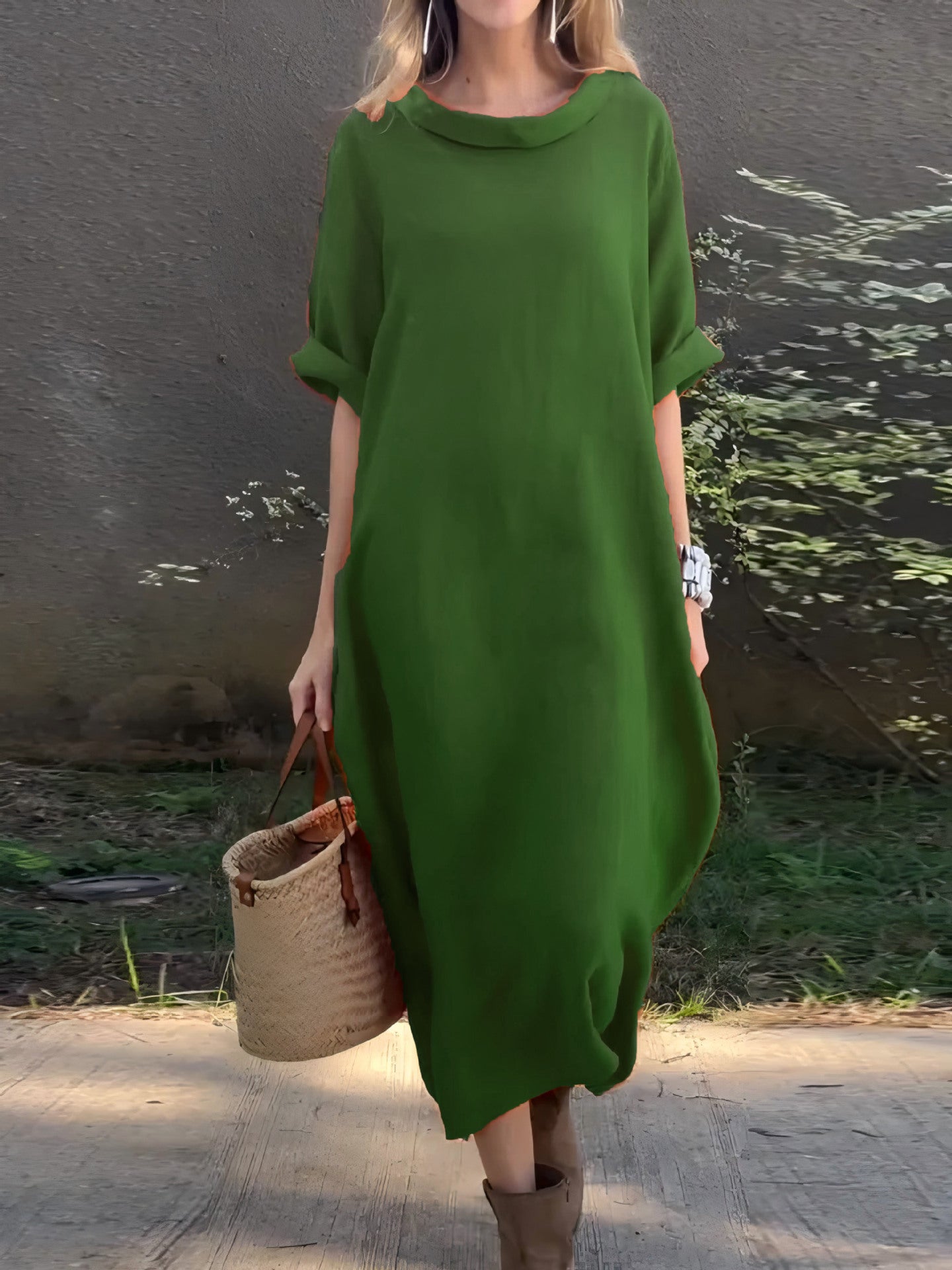 Women's Maxi Dress - Woven - Oversized Relaxed Fit - Asymmetrical Hem
