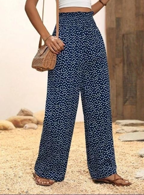 Women’s Flared Pants – Relaxed Fit – Elastic Waist – Full Length – Breathable Blend