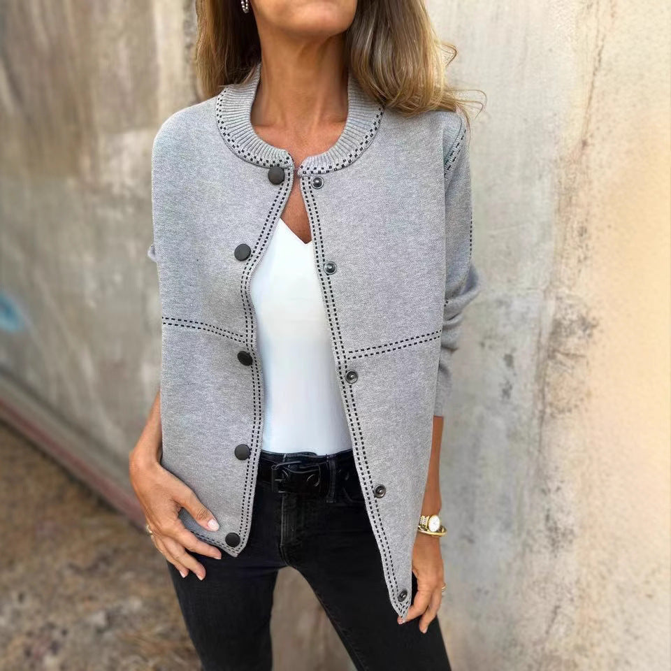 Women’s Sweater Jacket – Soft Knit – Relaxed Fit – Button Front – Round Neck – Pockets