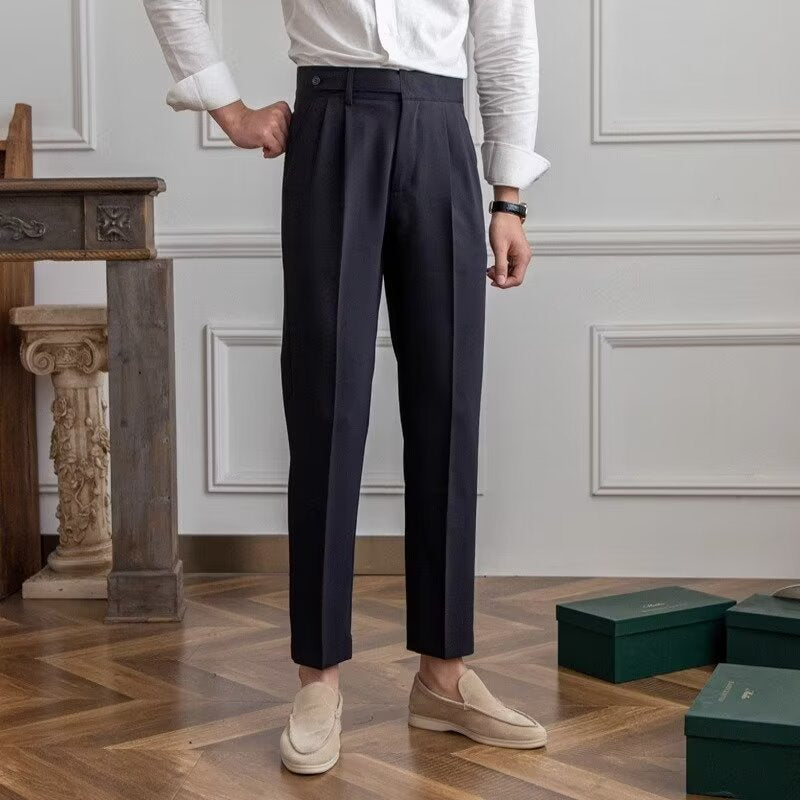 Men’s Tailored Trousers – High Waist – Pleated Front – Side Adjusters – Turned-Up Cuffs