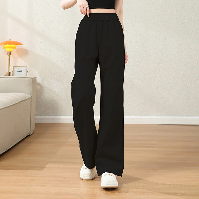 Women’s Cargo Pants – Cotton Blend – Relaxed Fit – Elastic Waist – Straight Leg