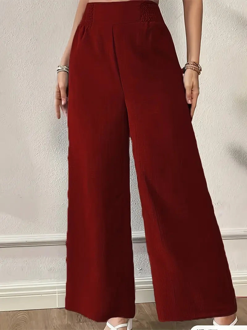 Women’s Wide-Leg Trousers – High Waist – Drape Fit – Full Length – Elastic Waist