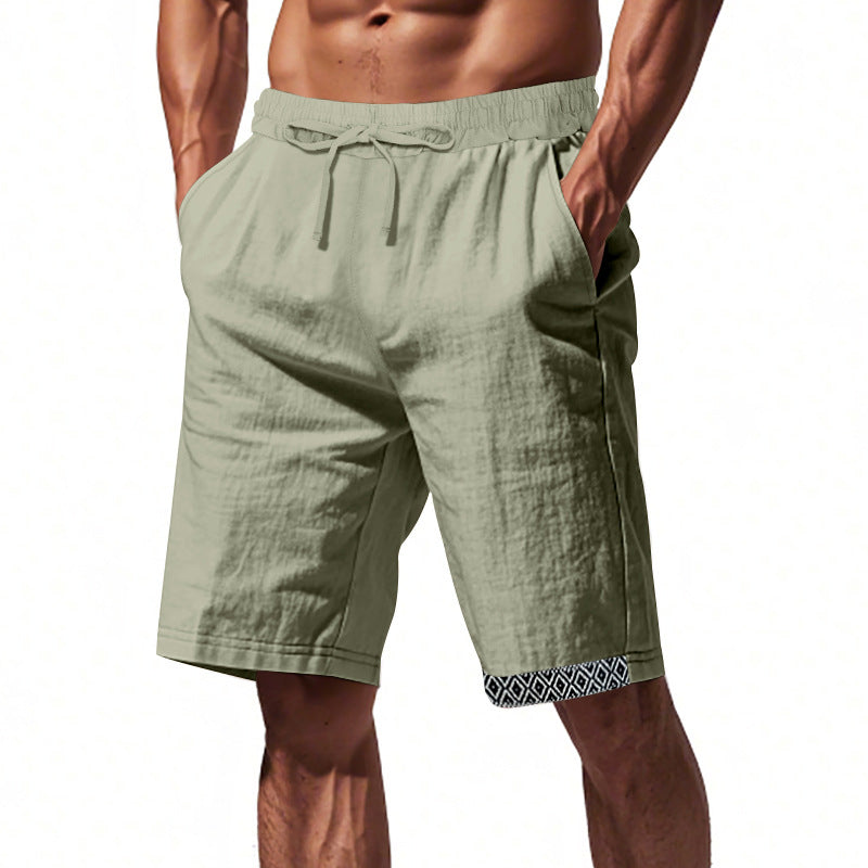 Men’s Linen Shorts – Loose Fit – Breathable – Drawstring Waist – Boho Hem Trim