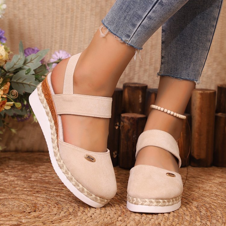 Women’s Wedge Sandals – Closed Toe – Wide Straps – Jute Heel – Secure Fit