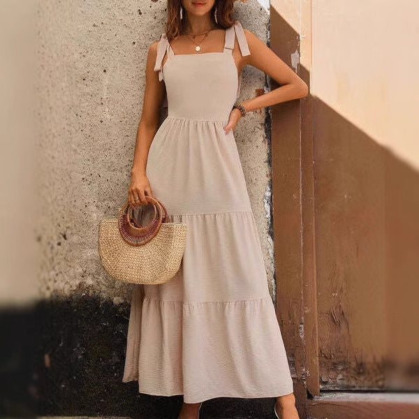 Women’s A-Line Dress – Lightweight Cotton – Tiered Midi – Adjustable Sleeveless Fit