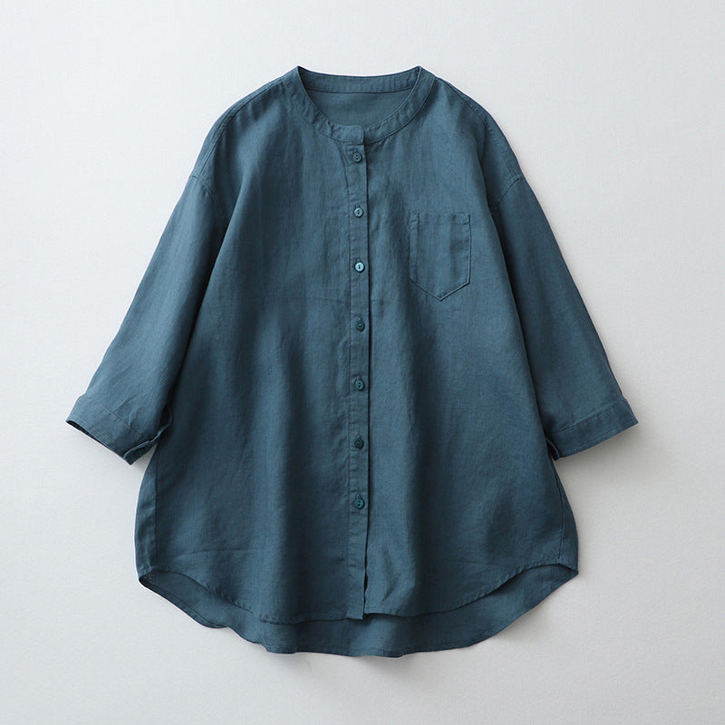 Women’s Shirt – Oversized Fit – Three-Quarter Sleeve – Linen Blend – Button-Down