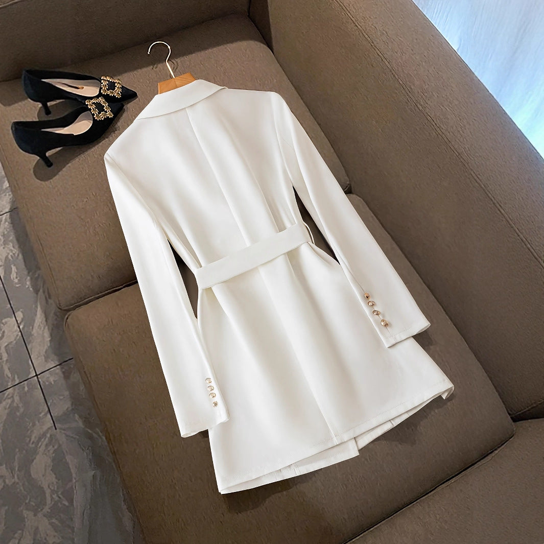 Women’s Blazer Dress – Tailored Fit – Mini Length – Belted Waist – Long Sleeve