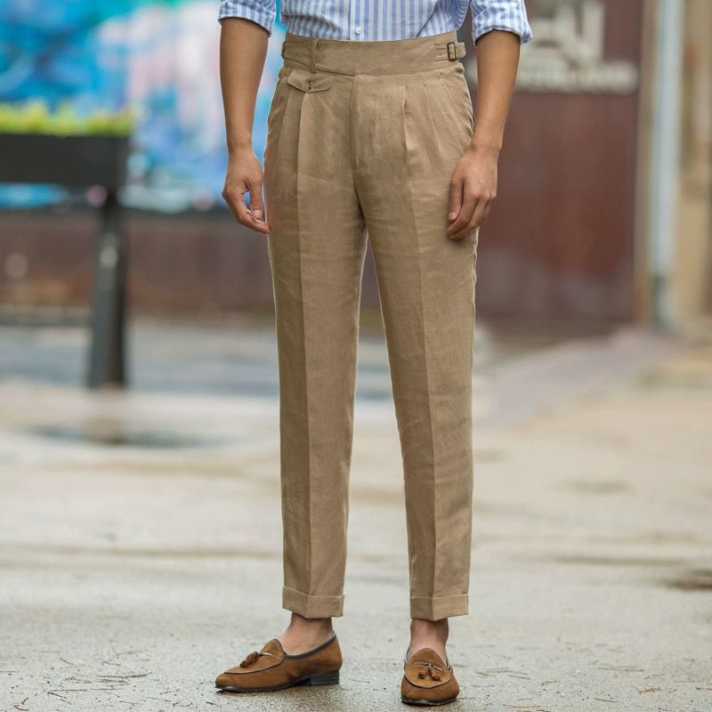 Men’s Tailored Trousers – Slim Fit – High Waist – Pleated Front – Breathable Blend