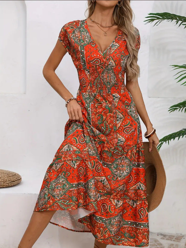 Women’s Long Sleeve Dress – V-Neck Midi A-Line – Lightweight Breathable Fit