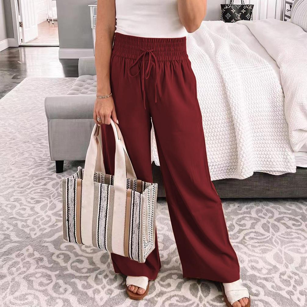 Women’s Wide-Leg Pants – Relaxed Fit – Elastic Waist with Drawstring – Cotton Blend