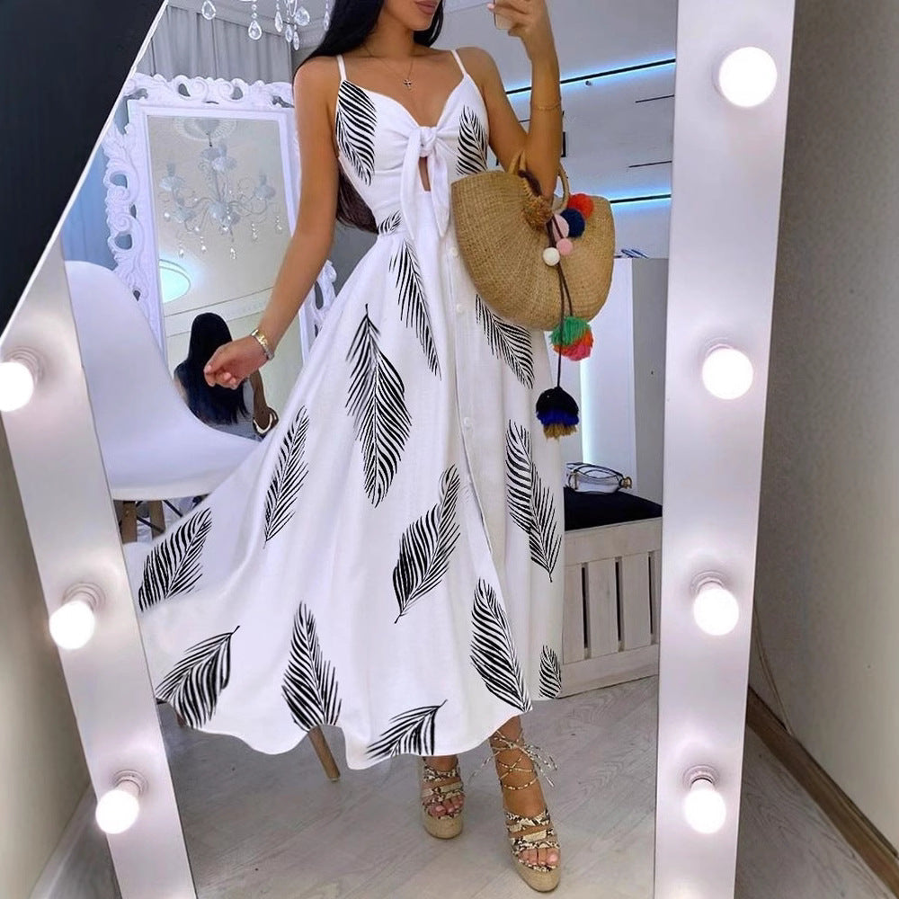 Women’s Midi Dress – A-Line Fit – Lightweight Fabric – Boho Detail – V-Neck – Side Slit