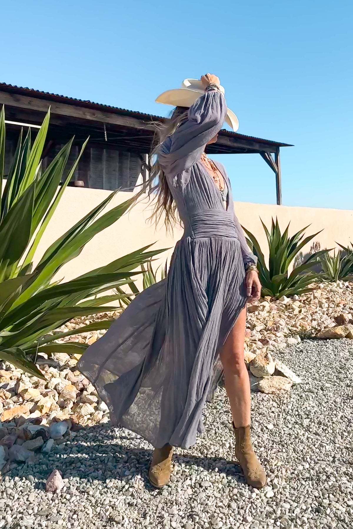 Women’s Beach Cover-Up Dress – Lightweight Cotton – Long Sleeve – Flowy Fit – V-Neck