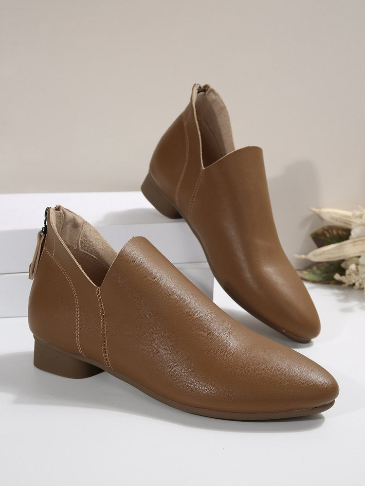 Women’s Ankle Boots – Sleek Pointed Toe – Soft Finish – Back Zipper – Low Heel