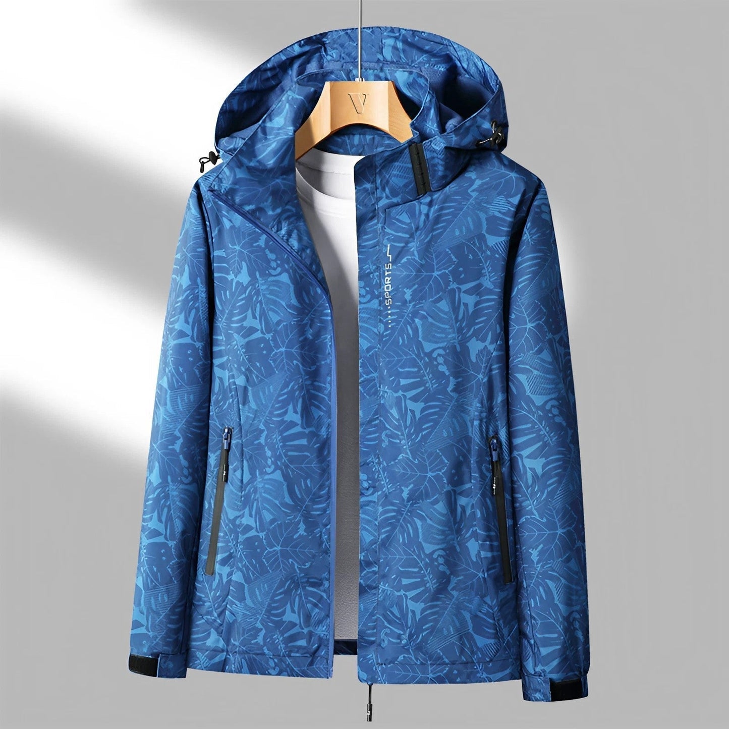 Women’s Waterproof Jacket – Standard Fit – Wind-Resistant – Adjustable Hood – Zipper Pockets