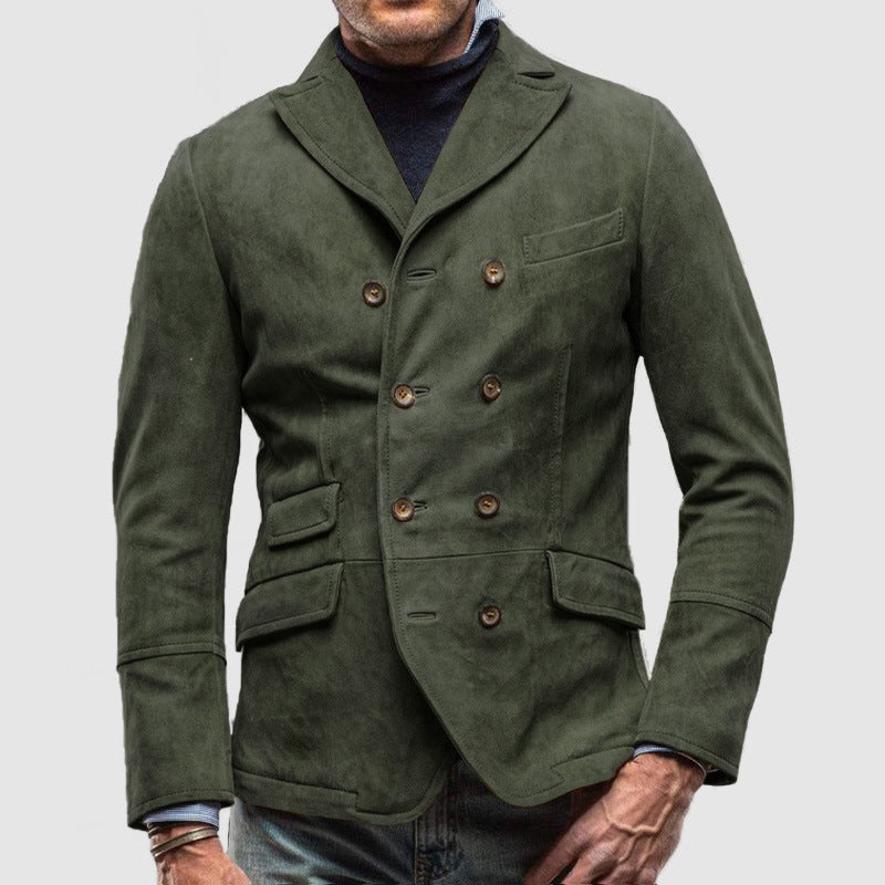 Men’s Double-Breasted Jacket – Tailored Fit – Lapel Collar – Luxury Fabric – Hip Length