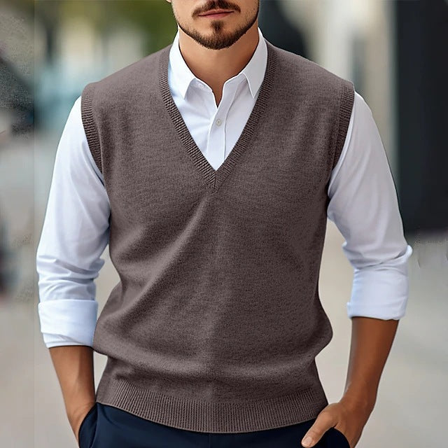 Men’s Sweater Vest – Classic Fit – Lightweight Knit – V-Neck – Ribbed Trim