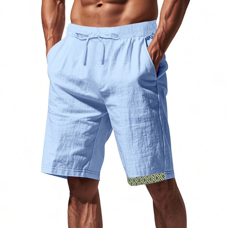 Men’s Linen Shorts – Loose Fit – Breathable – Drawstring Waist – Boho Hem Trim