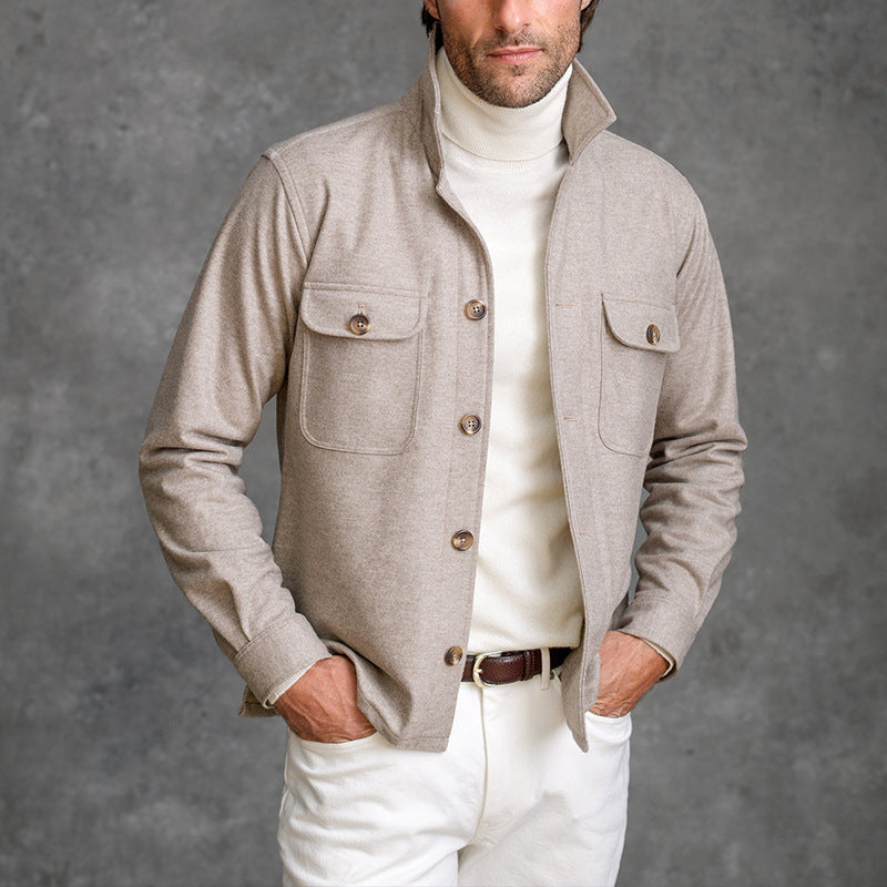 Men’s Jacket – Tailored Fit – High Collar – Button-Up – Chest Flap Pockets – Soft Texture