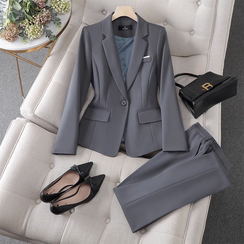 Women’s Blazer Suit Set – Tailored Fit – Straight Leg Trousers – Formal Business Wear