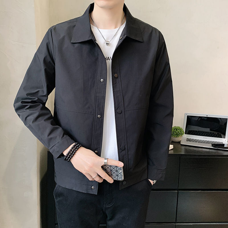 Men’s Casual Jacket – Relaxed Fit – Breathable Blend – Snap Button Front – Turn-Down Collar