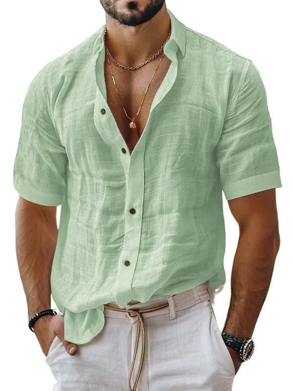Men’s Short Sleeve Shirt – Breathable Blend – Relaxed Fit – Lapel Collar – Chest Pocket