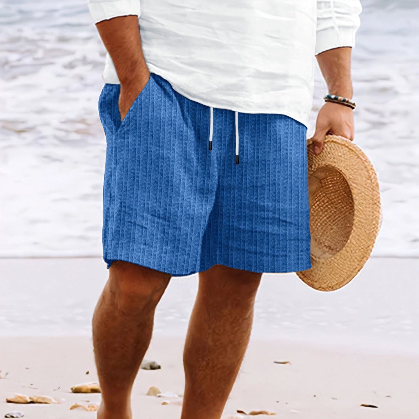 Men’s Casual Shorts – Cotton Linen Blend – Relaxed Fit – Drawstring – Multi Pocket