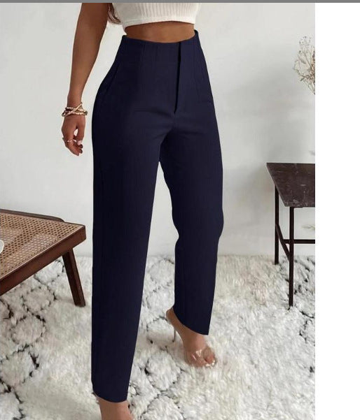 Women’s Trousers – High Waist – Slim Fit – Tailored Pleats – Soft Stretch Fabric – Full Length