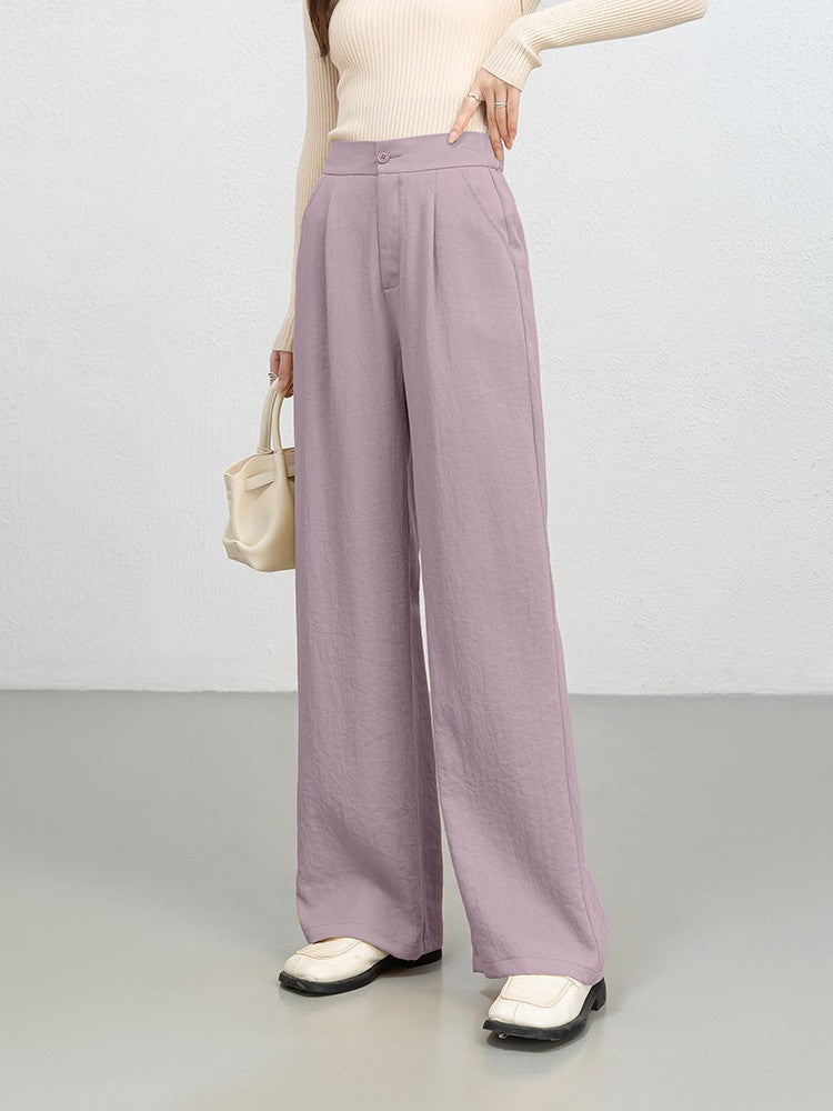 Women’s Wide-Leg Trousers – High Waist – Pleated Front – Soft Denim Look – Full Length