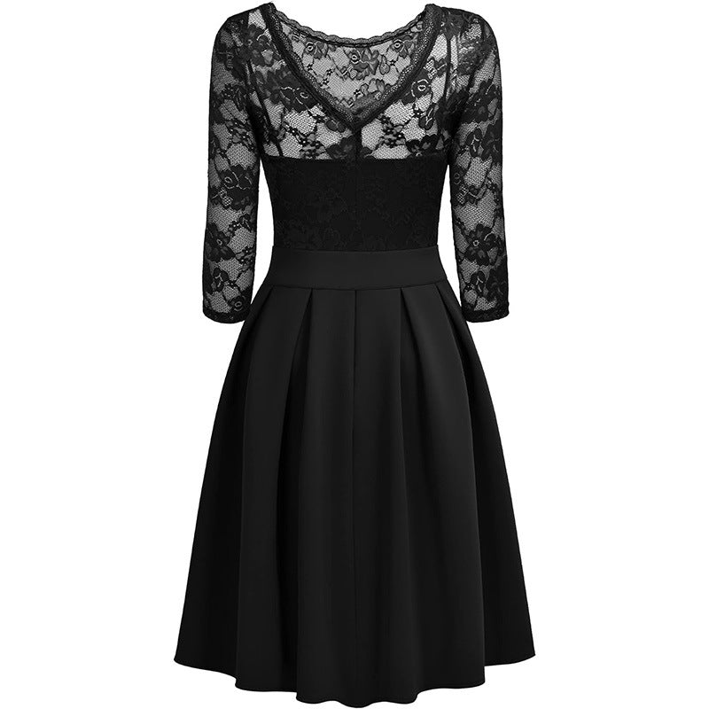 Women’s Midi Dress – 3/4 Sleeves – Elegant A-Line Silhouette