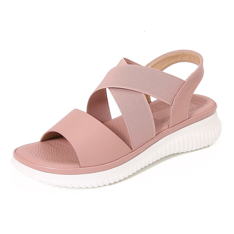 Women’s Flat Sandals – Elastic Crisscross Straps – Slip-On Open Toe – Slingback Grip Sole