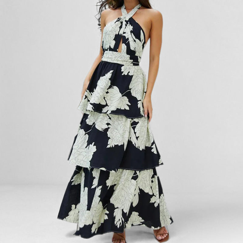Women’s Halter Maxi Dress – Tiered Skirt – Floral Print – Lightweight Relaxed Fit