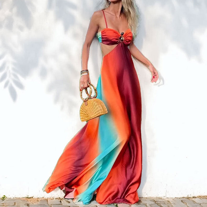 Women’s Maxi Dress – Flowy Fit – Spaghetti Straps – Ring Bust – Gradient Design