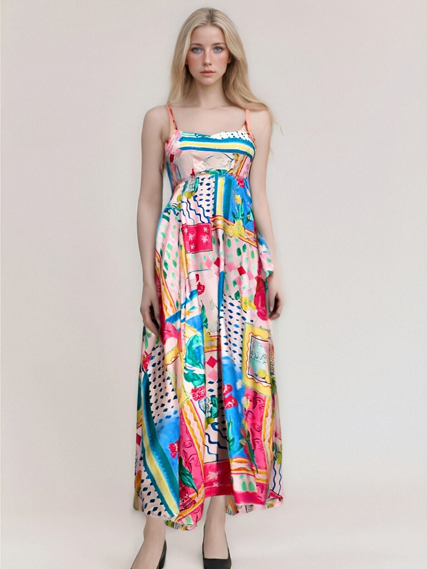 Women’s Maxi Dress – Strapless Abstract Print – High Waist – Flowy Lightweight Fit
