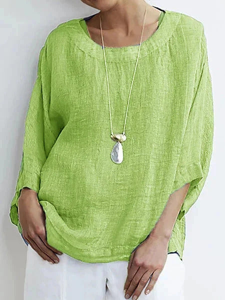 Women’s Cotton Top – Loose Fit – 3/4 Sleeve – Round Neck Casual Everyday Wear