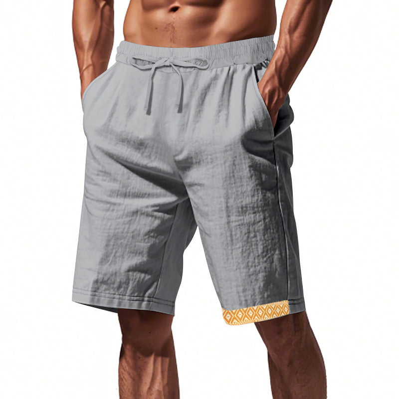 Men’s Linen Shorts – Loose Fit – Breathable – Drawstring Waist – Boho Hem Trim