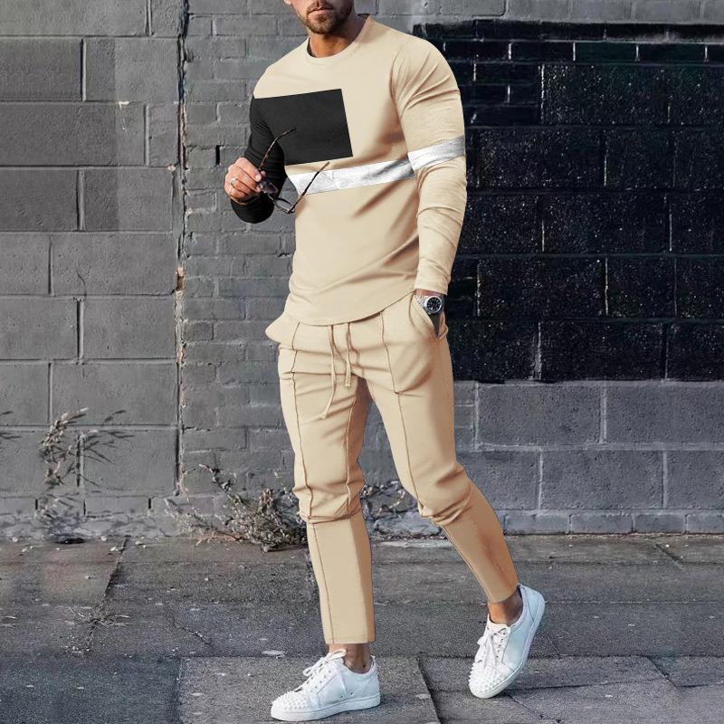 Men’s Tracksuit – Slim Fit – Cotton Blend – Pattern Print – Tapered Pants Leisure Set