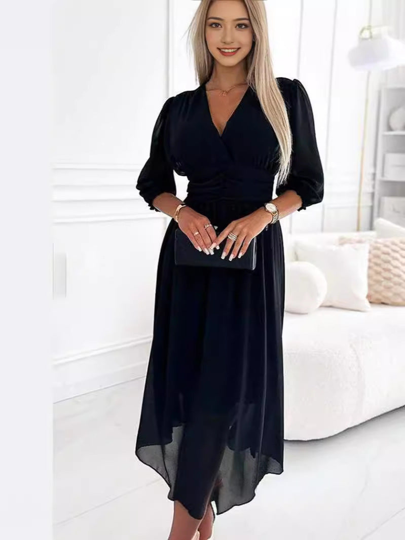 Women’s Maxi Dress – Empire Waist – Flowing Fit – V-Neck – Chiffon – 3/4 Sleeve