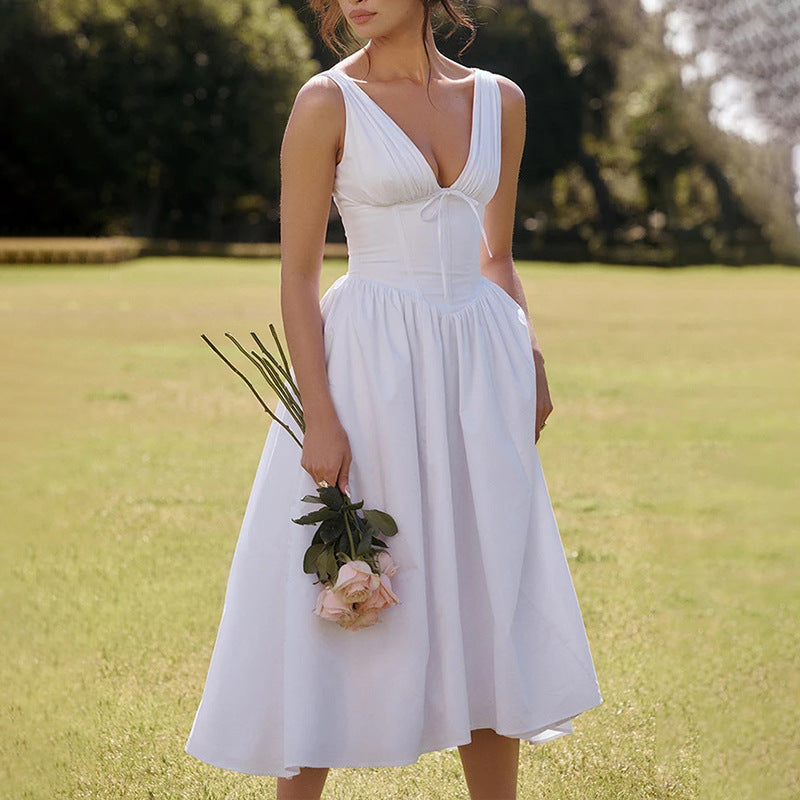 Women’s Midi Dress – A-Line Fit – V-Neck – Spaghetti Straps – Floral Print – Lightweight