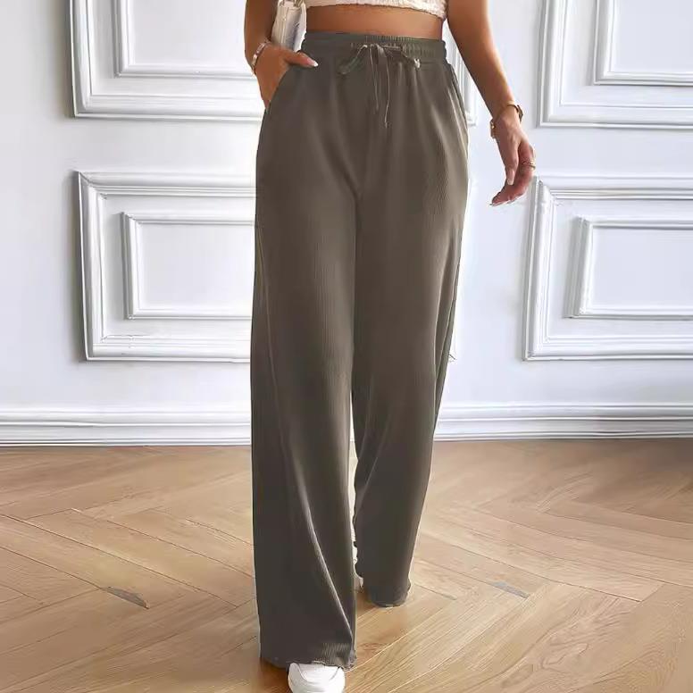 Women’s Wide-Leg Pants – Soft Cotton Blend – Relaxed Fit – Elastic Drawstring Waist