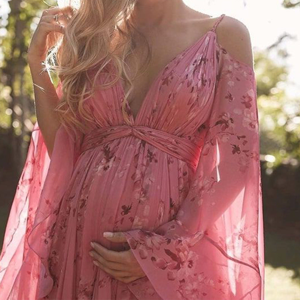 Women's Maxi Dress - Satin - Flowing Silhouette - Deep V-Neck - Empire Waist