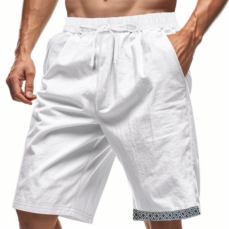 Men’s Linen Shorts – Loose Fit – Breathable – Drawstring Waist – Boho Hem Trim