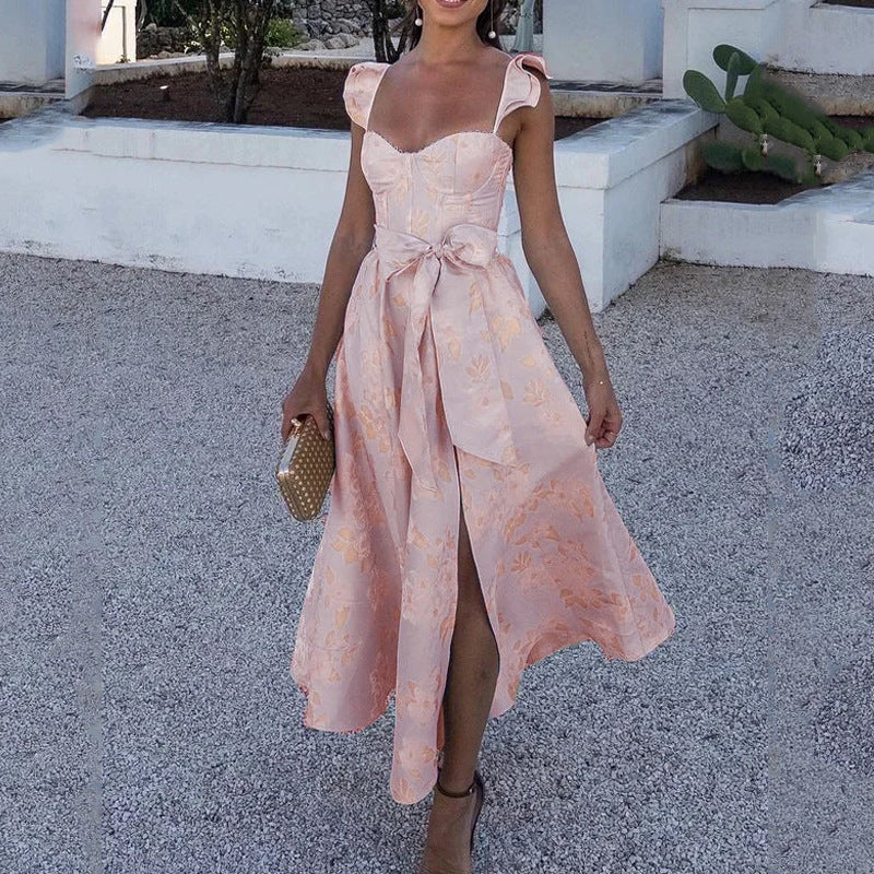 Women’s Maxi Dress – Lightweight Cotton – Sweetheart Neckline – Tie Waist – Floral Print